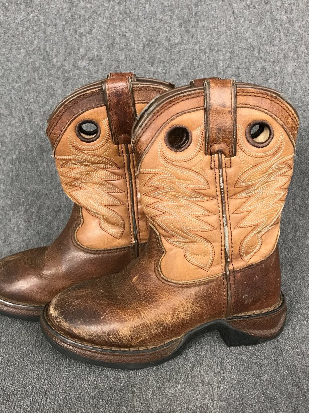 Lil Durango Kids Brown Tan Leather 7" tall Western Cowgirl Boots Girls Size 9.5M